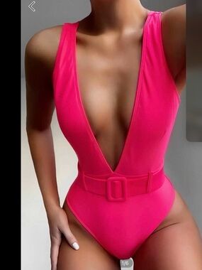SHEIN NEON Plunging Neck Swimsuit with Belt SMALL NEW